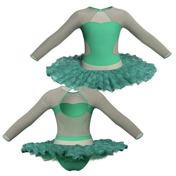 tutu ballerina maniche lunghe con inserto in rete o pizzo tub11056