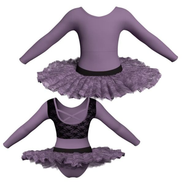 tutu ballerina maniche lunghe con inserto in rete o pizzo tub228