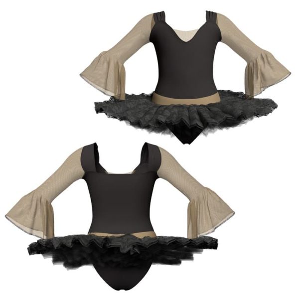 tutu ballerina maniche lunghe con inserto in rete o pizzo tub2508