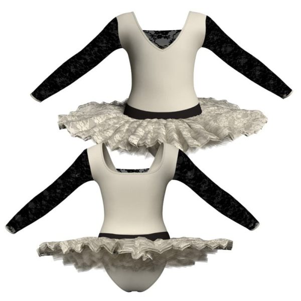 tutu ballerina maniche lunghe con inserto in rete o pizzo tub2532t