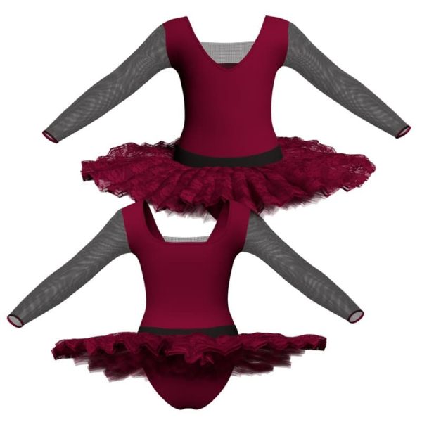 tutu ballerina maniche lunghe con inserto in rete o pizzo tub2532t45