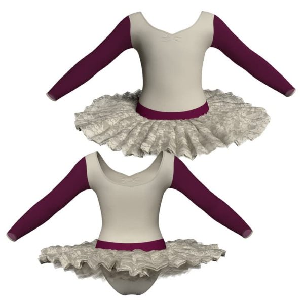 tutu ballerina maniche lunghe con inserto in rete o pizzo tub3004t12