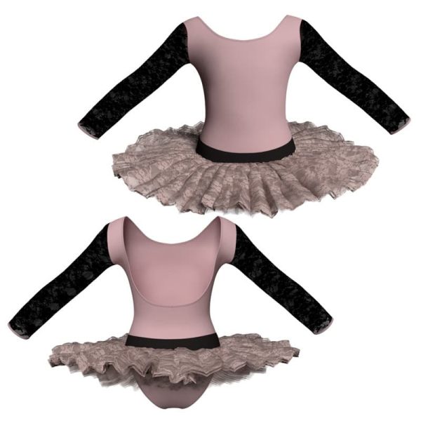 tutu ballerina maniche lunghe con inserto in rete o pizzo tub411t