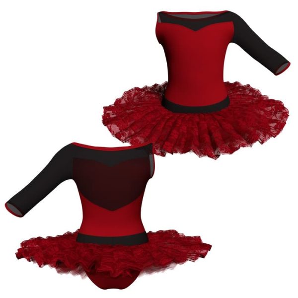 tutu ballerina monospalla con inserto in rete o pizzo tub105sst45