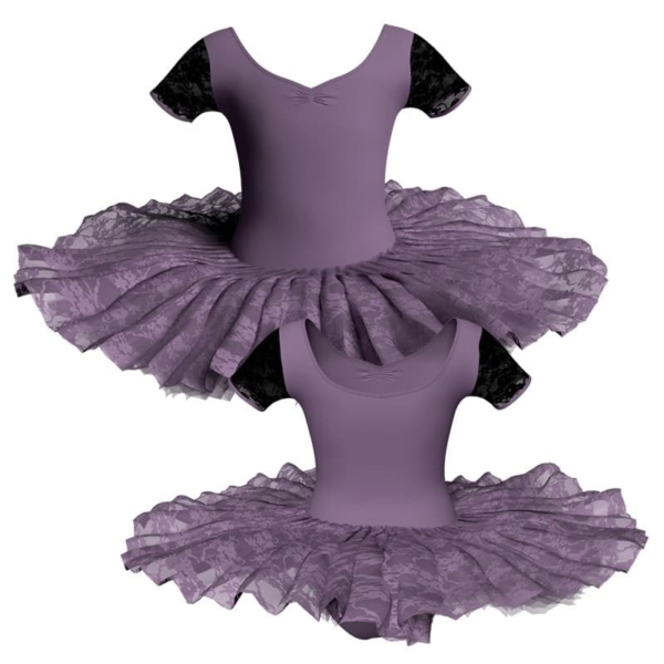 tutu ballerina professionale manica corta con inserto in rete o pizzo tut p473t