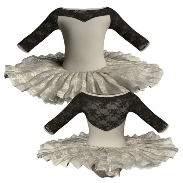 tutu ballerina professionale maniche 3 4 con inserto in rete o pizzo tut p105