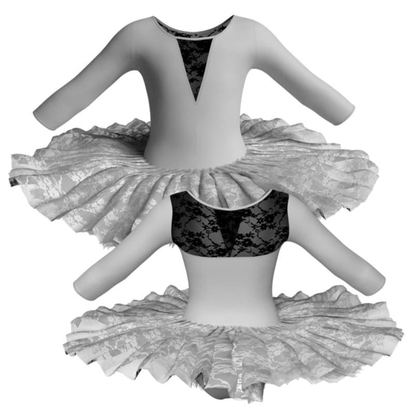 tutu ballerina professionale maniche 3 4 con inserto in rete o pizzo tut p116