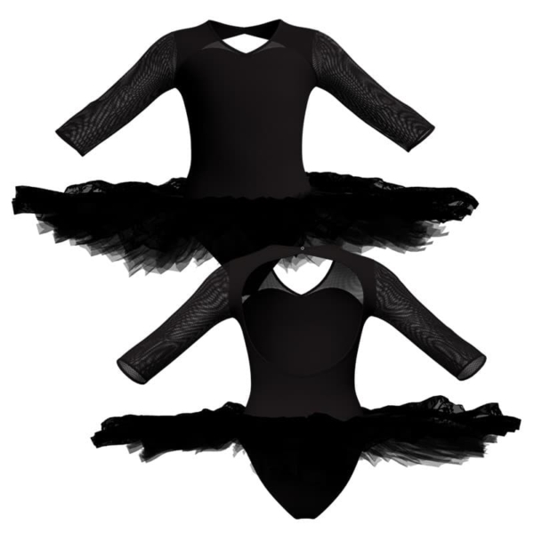 tutu ballerina professionale maniche 3 4 con inserto in rete o pizzo tut p126