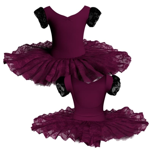 tutu ballerina professionale maniche a palloncino con inserto in rete o pizzo tut p2810