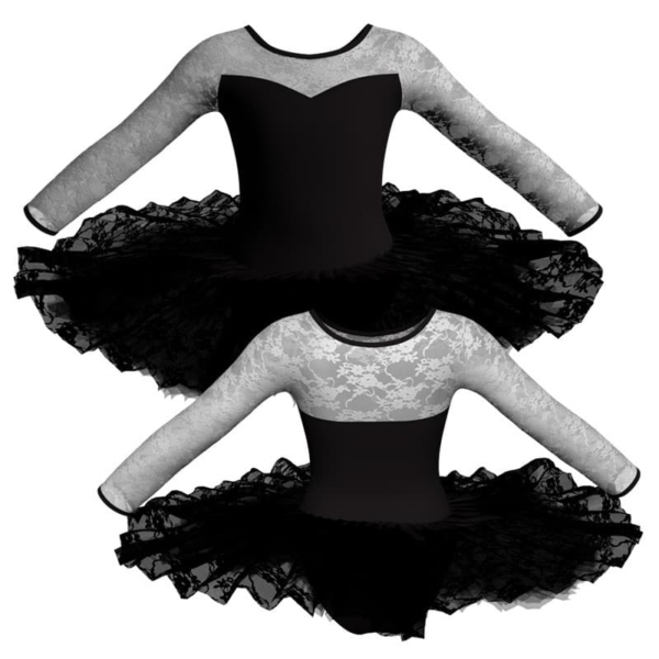 tutu ballerina professionale maniche lunghe con inserto in rete o pizzo tut p1019