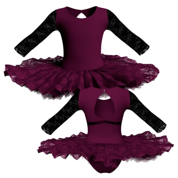 tutu ballerina professionale maniche lunghe con inserto in rete o pizzo tut p102