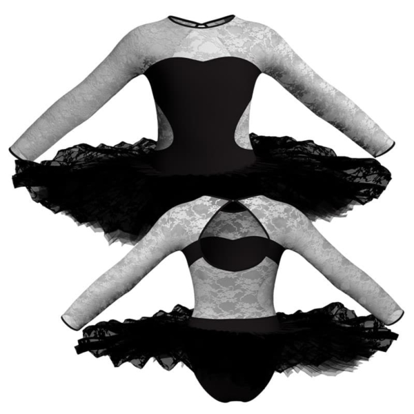 tutu ballerina professionale maniche lunghe con inserto in rete o pizzo tut p1101