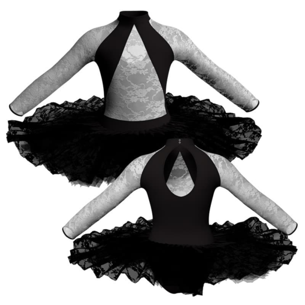 tutu ballerina professionale maniche lunghe con inserto in rete o pizzo tut p119