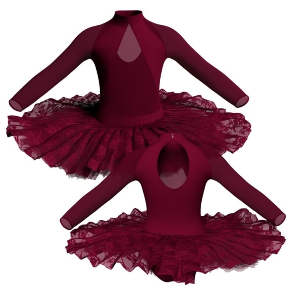 tutu ballerina professionale maniche lunghe con inserto in rete o pizzo tut p1191