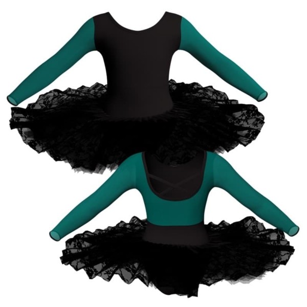 tutu ballerina professionale maniche lunghe con inserto in rete o pizzo tut p228