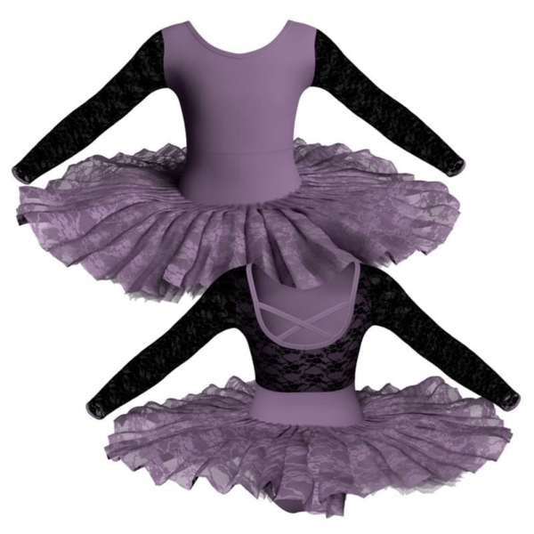 tutu ballerina professionale maniche lunghe con inserto in rete o pizzo tut p2281