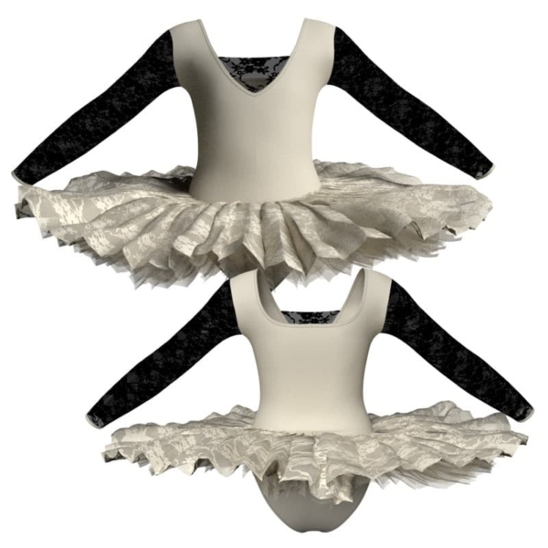 tutu ballerina professionale maniche lunghe con inserto in rete o pizzo tut p2532t