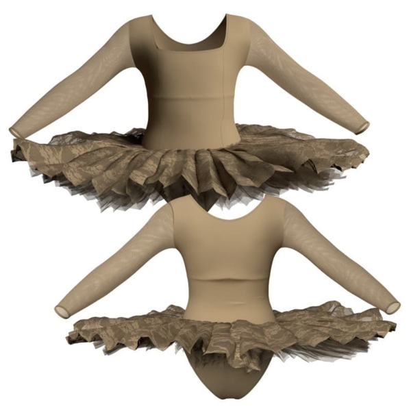 tutu ballerina professionale maniche lunghe con inserto in rete o pizzo tut p2537t1