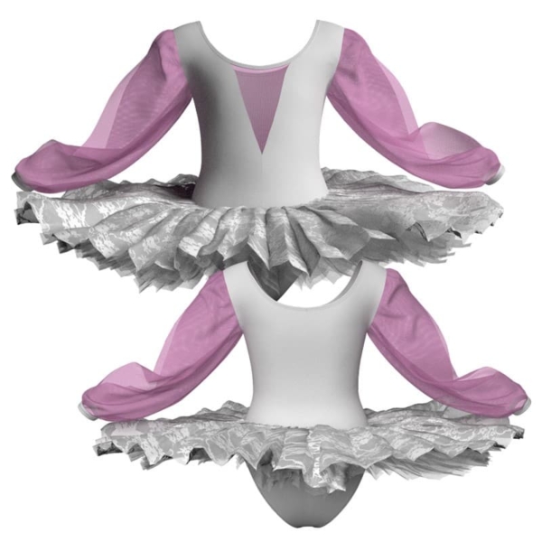 tutu ballerina professionale maniche lunghe con inserto in rete o pizzo tut p2633