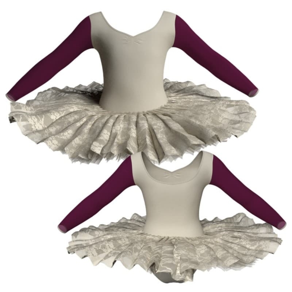 tutu ballerina professionale maniche lunghe con inserto in rete o pizzo tut p3004t