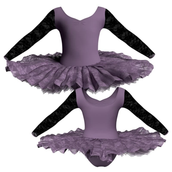 tutu ballerina professionale maniche lunghe con inserto in rete o pizzo tut p3004t1