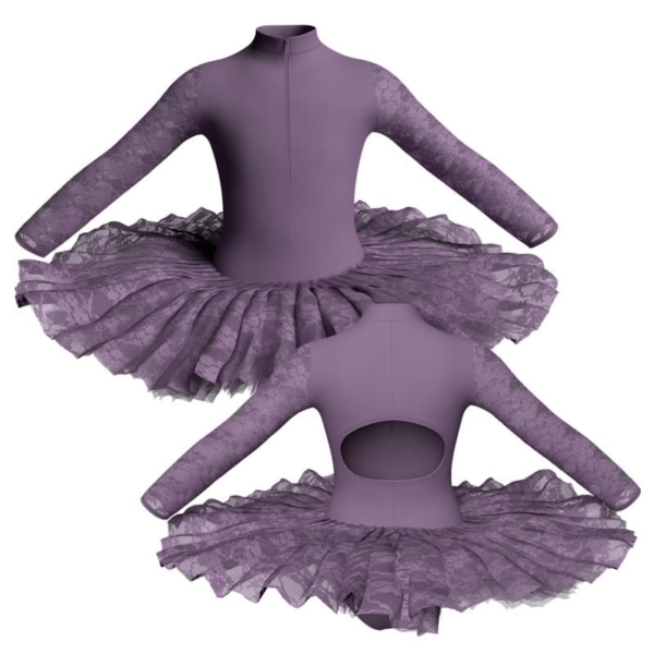 tutu ballerina professionale maniche lunghe con inserto in rete o pizzo tut p3095t