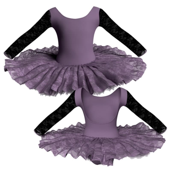 tutu ballerina professionale maniche lunghe con inserto in rete o pizzo tut p411t