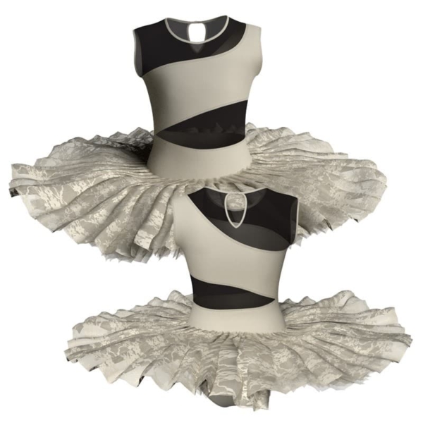 tutu ballerina professionale senza maniche con inserto in rete o pizzo tut p108sst