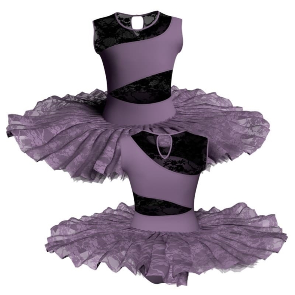 tutu ballerina professionale senza maniche con inserto in rete o pizzo tut p108sst1