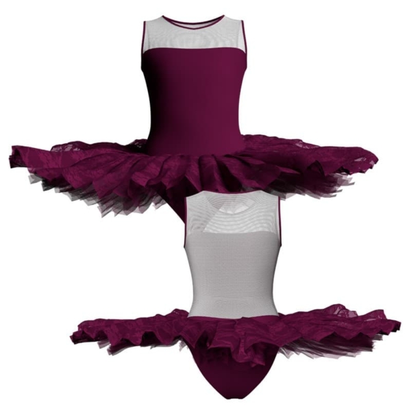 tutu ballerina professionale senza maniche con inserto in rete o pizzo tut p127