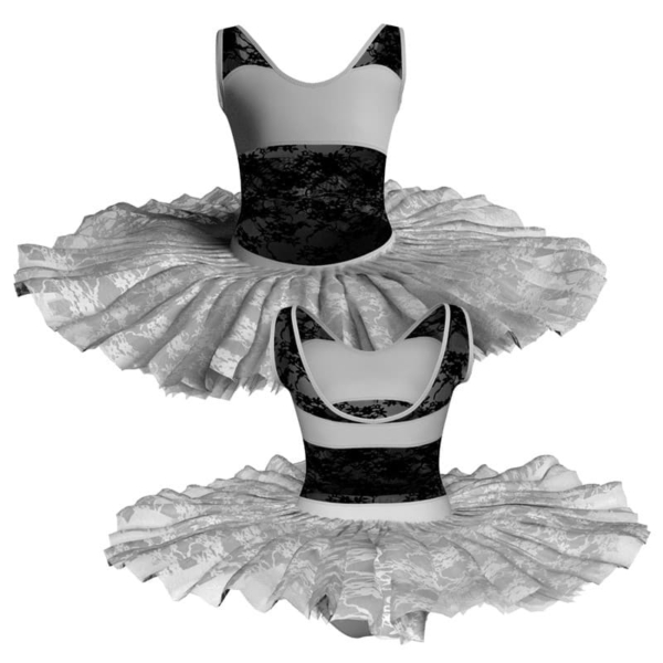 tutu ballerina professionale senza maniche con inserto in rete o pizzo tut p3013