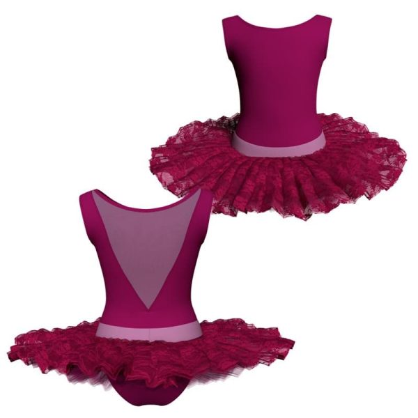 tutu ballerina senza maniche con inserto in rete o pizzo tub100345