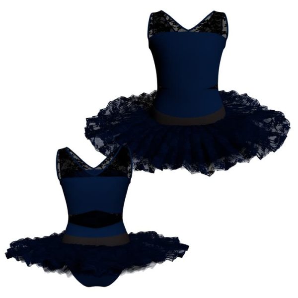 tutu ballerina senza maniche con inserto in rete o pizzo tub10144