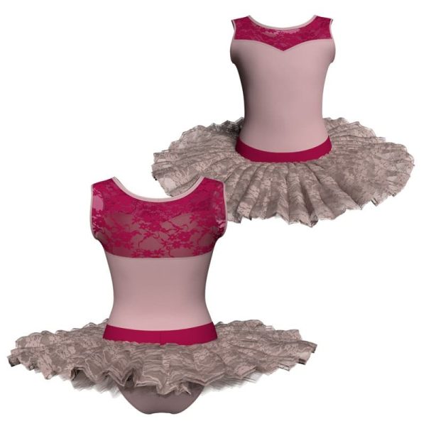 tutu ballerina senza maniche con inserto in rete o pizzo tub1019t