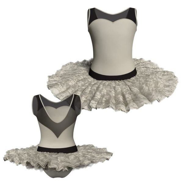 tutu ballerina senza maniche con inserto in rete o pizzo tub10345