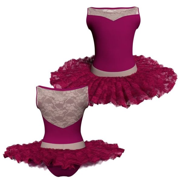 tutu ballerina senza maniche con inserto in rete o pizzo tub105ss