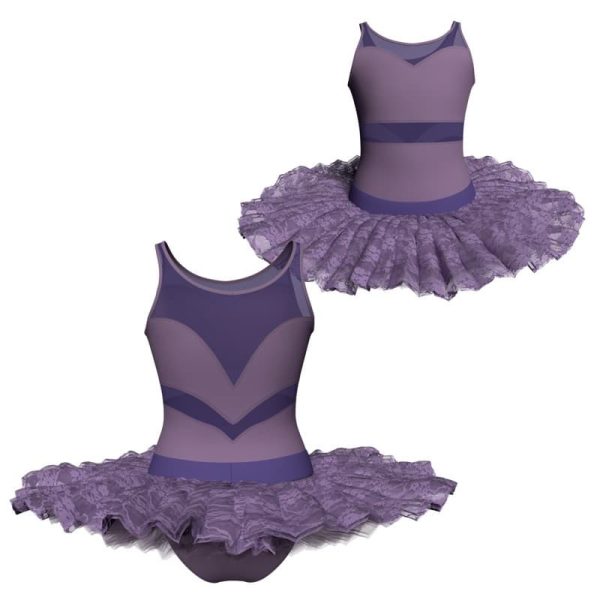 tutu ballerina senza maniche con inserto in rete o pizzo tub10656