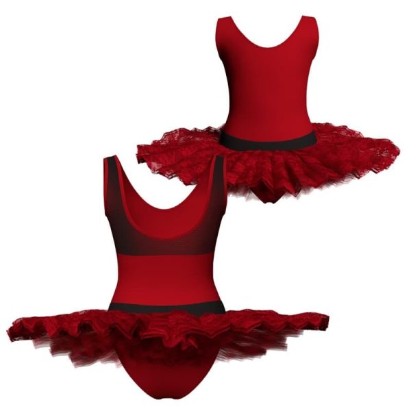 tutu ballerina senza maniche con inserto in rete o pizzo tub12445 copia