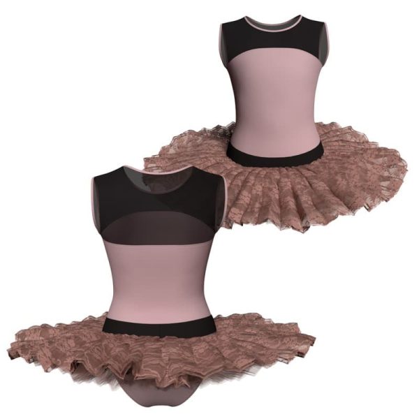 tutu ballerina senza maniche con inserto in rete o pizzo tub219