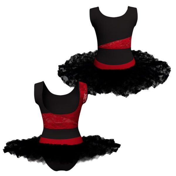 tutu ballerina senza maniche con inserto in rete o pizzo tub23656