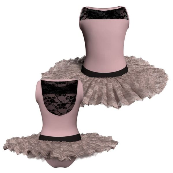 tutu ballerina senza maniche con inserto in rete o pizzo tub3012