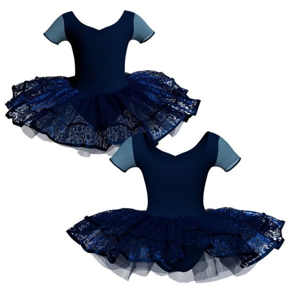 tutu da ballerina manica corta con inserto in rete o pizzo tuj473t