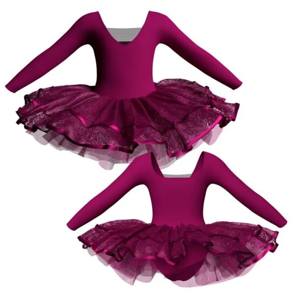 tutu da ballerina maniche lunghe con inserto in rete o pizzo tuj253223