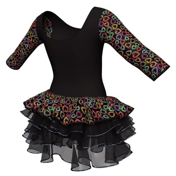 tutu danza maniche 3 4 con inserto fantasia tuz406t44