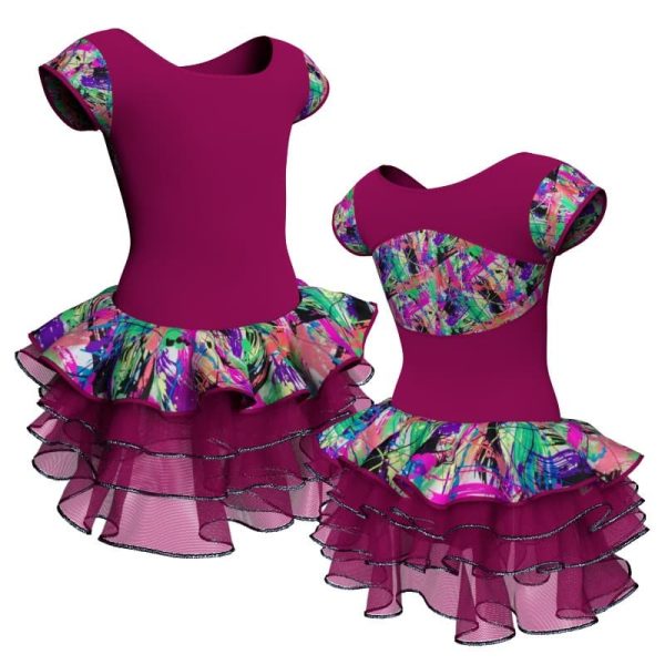 tutu danza maniche aletta con inserto fantasia tuz211t