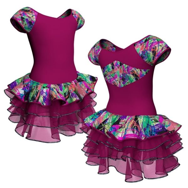 tutu danza maniche aletta con inserto fantasia tuz240t22