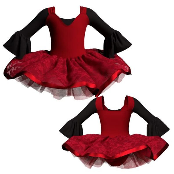 tutu danza maniche lunghe con inserto e copritulle in pizzo tui2508