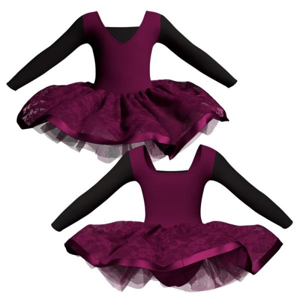 tutu danza maniche lunghe con inserto e copritulle in pizzo tui2532t