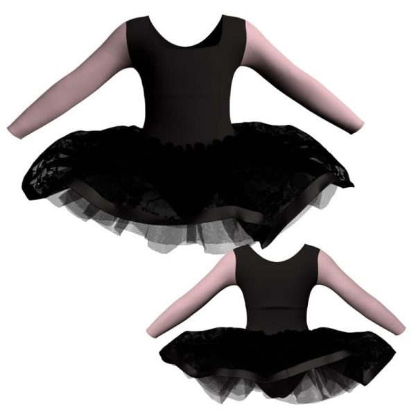 tutu danza maniche lunghe con inserto e copritulle in pizzo tui2537t