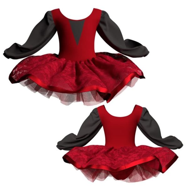 tutu danza maniche lunghe con inserto e copritulle in pizzo tui26334